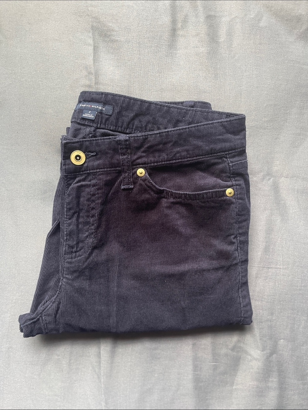 Tommy Hilfiger Navy Corduroy Pants with Brass Hardware